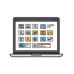 Technology Vector Illustration of Laptop Computer with App Icons Modern Design