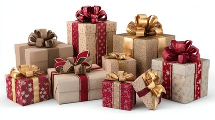 Obraz premium Stacked Gift Boxes With Red And Gold Ribbons