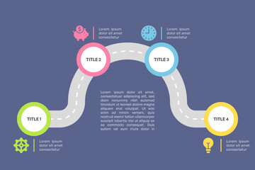 Curved Roadmap Infographic with Four Steps U Shape Vector