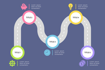 Winding Roadmap Infographic with Five Steps Colorful Vector