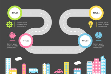 Roadmap Infographic with Four Steps and Urban City