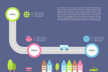 Roadmap Infographic with Three Steps and Colorful Houses