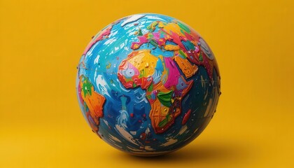 Obraz premium 3D Render Globe Covered in Bold, Abstract Paint Strokes in a Modern Art Style