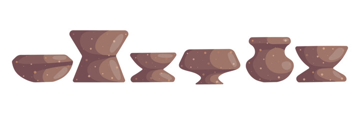 Vector set of marble stone candle holders in brown color, minimal decorative collection