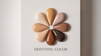 A top down view of skintone color swatches arranged in a flower shape on a white background