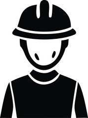 Simple silhouette icon of a construction worker wearing a hard hat and safety gear for industrial safety concepts