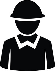 Icon silhouette of construction worker wearing hard hat and reflective vest symbolizing safety and industry professionals.