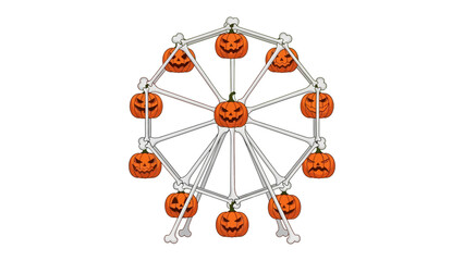 Spooky Wheel of Fortune: An eerie Ferris wheel is adorned with jack-o'-lanterns, evoking a festive yet chilling vibe, celebrating the spirit of Halloween. 
