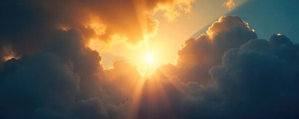 A single, bright light shines through dark clouds, symbolizing hope and deliverance Perfect for religious, spiritual, or inspirational themes , heaven, spirit, tranquility