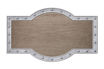 iron frame with rivets and woodenl texrure isolated on white