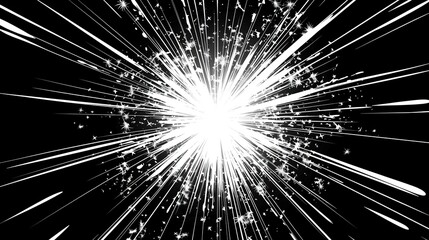 Obraz premium A circular firework explodes, with long trails radiating from the center, suitable for holiday designs, celebration posters, event banners, or digital art that requires vivid visual effects.