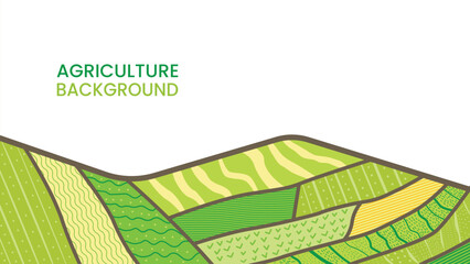 Eco Agro Land abstract banner with green farmland lines forming a textured landscape below. The upper space is left empty for clean design, creating a modern ecological backdrop. © さとる五条