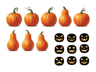 Halloween Pumpkins: A vivid array of pumpkins, in various shapes and sizes, and jack-o'-lanterns, embodying the essence of Halloween, create a festive atmosphere.