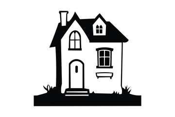  mysterious house silhouette with two windows pointed roof