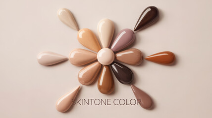 Skintone color palette arranged in a flower shape isolated on white background