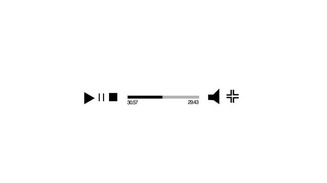Music player scroll bar button with audio reactor zero to sixty seconds Music timeline or video track player. Timeline bar moving as song media playing animation music player
