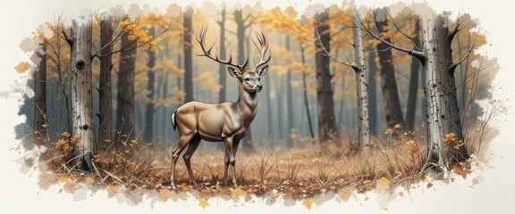 Sketchy Deer  Deer Sketchy Scene with blur forest