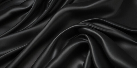 Obraz premium Close-up of a rich, deep black satin fabric. A close-up shot showcasing the luxurious drape and texture of a deep black satin fabric. 