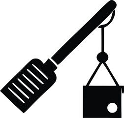 Abstract silhouette of a spatula lifting a small cube symbolizing culinary creation and kitchen tools