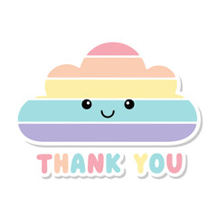 Cute pastel striped cloud with happy face and thank you text