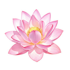 Delicate pink lotus flower close-up watercolor painting isolated on white background