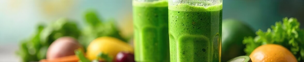 A vibrant green smoothie being blended in a sleek, modern blender; fresh ingredients surround it ,  vibrant,  healthy eating