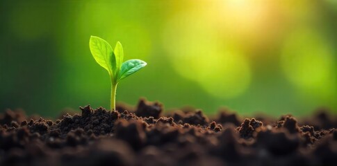 A tiny sprout emerges from rich soil, symbolizing new growth and environmental hope on Earth Day Perfect for eco-conscious campaigns and spring themes , sprout, green