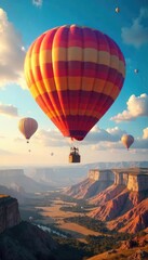 A vibrant hot air balloon soaring above a surreal landscape, embodying limitless possibilities and the boundless nature of imagination , liberation, vibrant