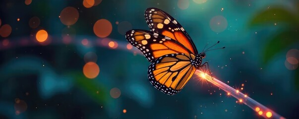 Delicate Monarch Butterfly on Fiber Optic Cable A Symbol of Internet Interconnectivity