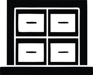 Simple black and white window design four panes minimalist graphic symbol home architectural element concept