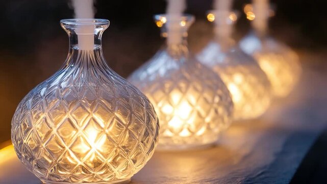 Group of clear glass vases placed on a flat surface, suitable for decorating or styling purposes