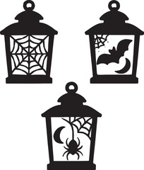 Halloween Lantern Silhouettes with Webs and Bats
