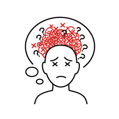 Vector Illustration of Person with Stress Abstract Modern Style Red Crosses and Question Marks