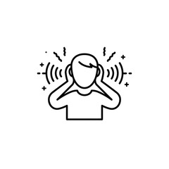Illustration Vector of Person Covering Ears Noises Sound Line Art Graphic