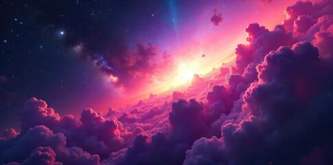 Stunning cosmic clouds of gas and dust, swirling in vibrant hues of red, blue, and purple, illuminating the vast expanse of space  A breathtaking celestial landscape ,  majestic,  emission nebula