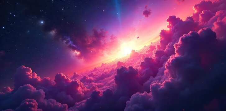Stunning cosmic clouds of gas and dust, swirling in vibrant hues of red, blue, and purple, illuminating the vast expanse of space  A breathtaking celestial landscape ,  majestic,  emission nebula