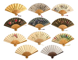 Collection of decorative hand fans with intricate floral designs