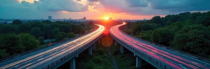 Two highways crossing, representing the convergence of different technological systems and the opportunities arising from their intersection , infrastructure, crossroads