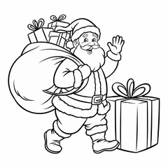 Jovial santa claus waving hand with gifts vector illustration scalable festive icon silhouette white background