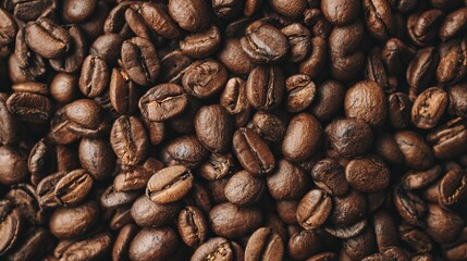 Fototapeta premium Aesthetic Flat Lay of Coffee Beans in Girly Beige and Brown Tones