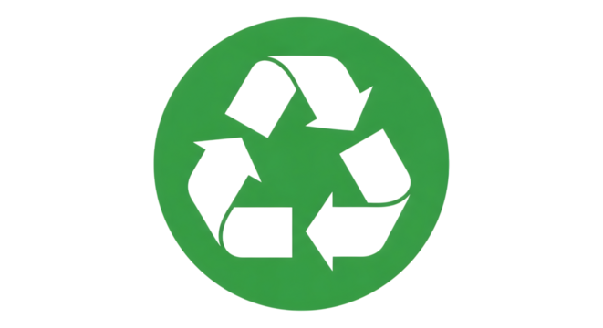 Green recycling symbol with three chasing arrows within an oval shape isolated on white background