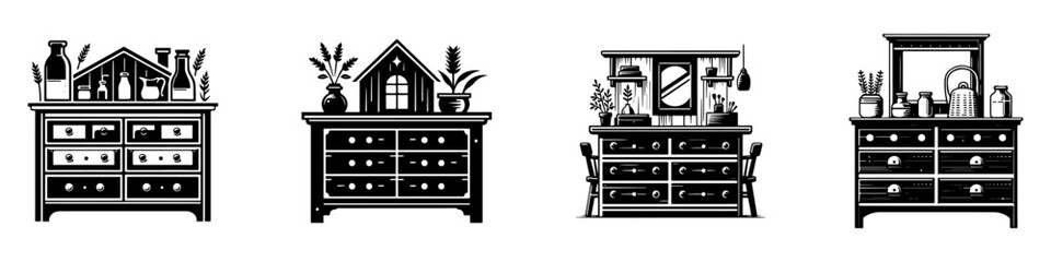 Modern Minimalist Dresser Icon, Flat Silhouette of a Simple Furniture Vector for Home Illustration Design