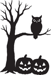 Halloween Owl and Pumpkins Silhouette