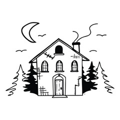 Naklejka premium Haunted House With Crooked Chimneys