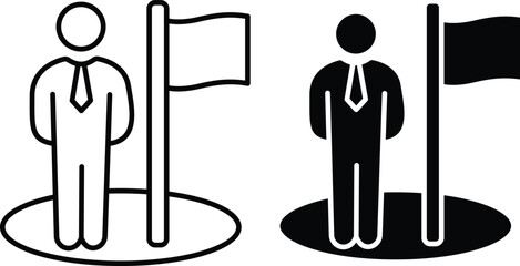 Businessman with Flag Icon – Success, Achievement, and Leadership Symbol for Goals and Milestones and Vector Silhouette..eps