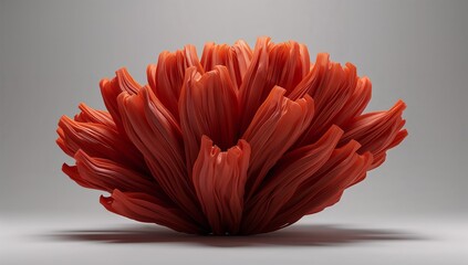 Abstract Red Flower-like Form Against a Light Gray Background
