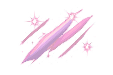 Abstract magic light effect. Pink prism flare with glitter and sparkles. Shiny glowing starlight burst and shimmer. Vector design element isolated on white background.