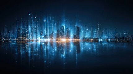 Fototapeta premium Futuristic Cityscape At Night With Glowing Lines And Reflections