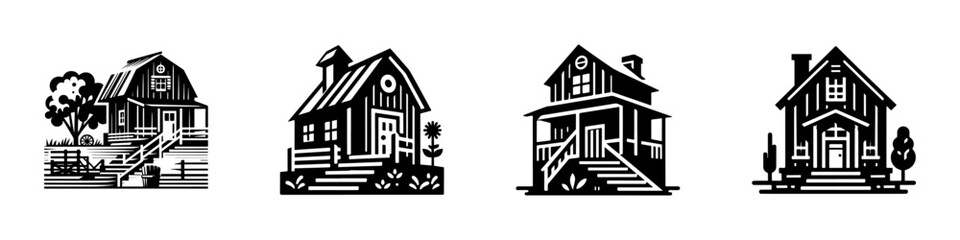 Modern Minimalist Farmhouse Step Icon, Flat Silhouette of a Rustic Entrance Vector for Architecture Illustration Design