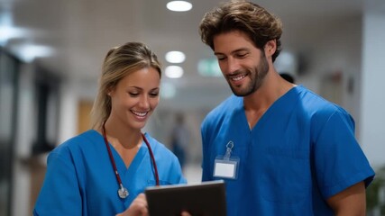 Healthcare professionals collaborate hospital digital interaction indoor engaging atmosphere - Powered by Adobe